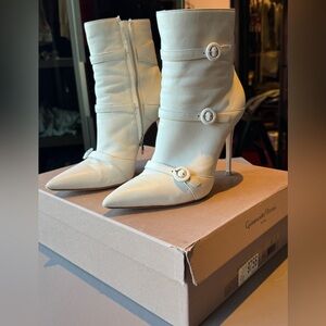 Gianvito Rossi Cream Off-White Heeled Buckle Boots - leather 41.5 fits like 9.5